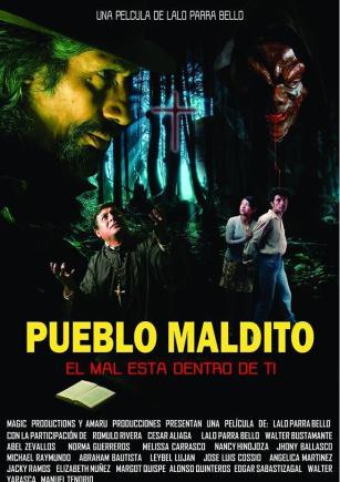 Una cruz en el centro y varios personajes terroríficos alrededor. 